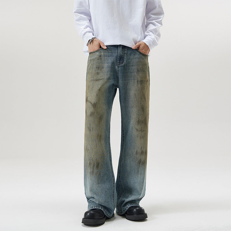 American Retro Dirty Mud Dyed Röhrenjeans für Herren