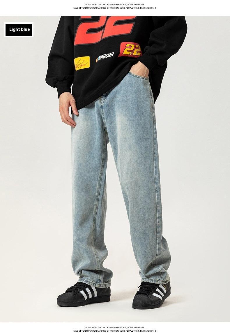 Washed Jeans Men's Spring American Wide Leg Leisure - WOMONA.COM