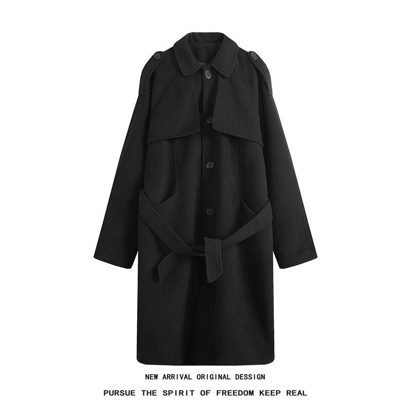 Men's Solid Color Mid-length Woolen Coat - WOMONA.COM