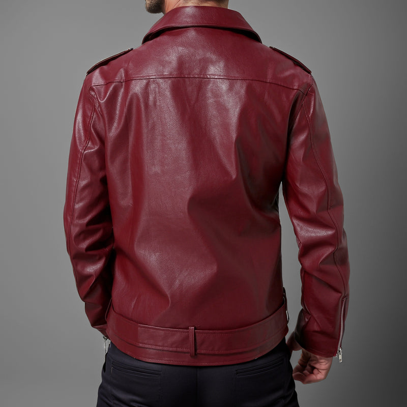 Slim-fit Lapel Leather Jacket - WOMONA.COM