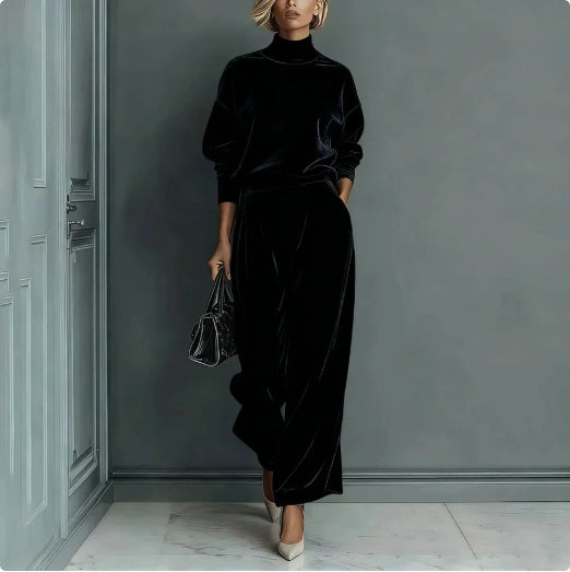 Women's zip-neck top and wide-leg pants set