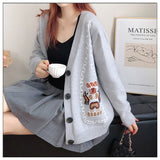 Cartoon Embroidered Loose Knit Cardigan Jacket - WOMONA.COM