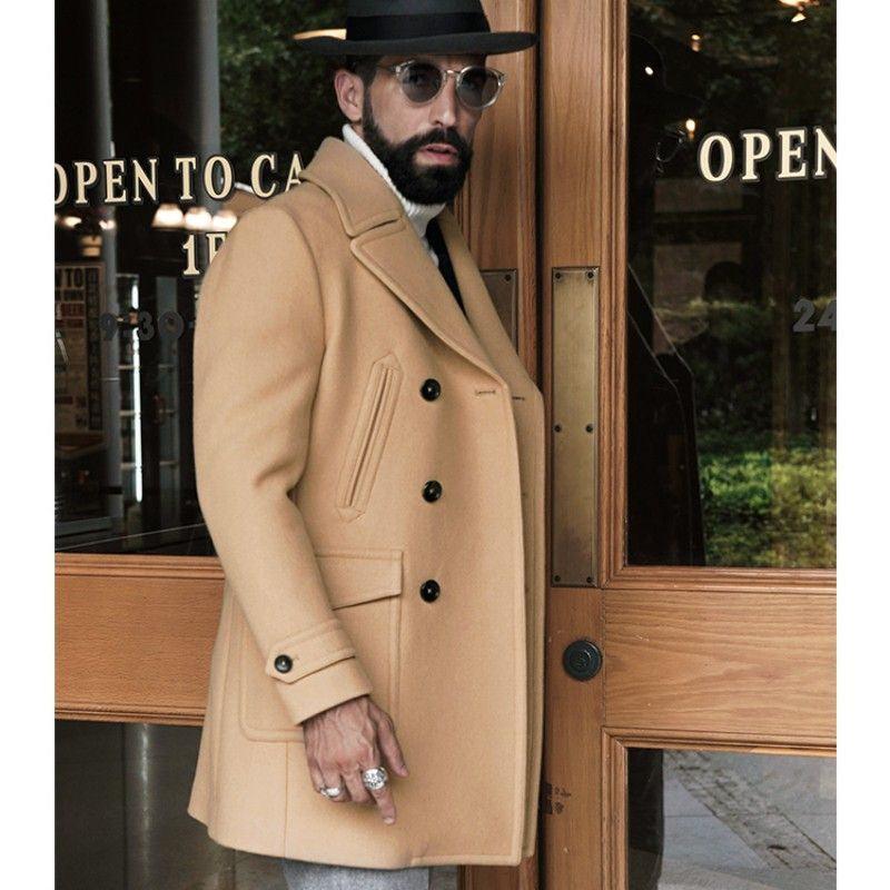 Men's Medium Length Long Sleeved Woolen Coat - WOMONA.COM