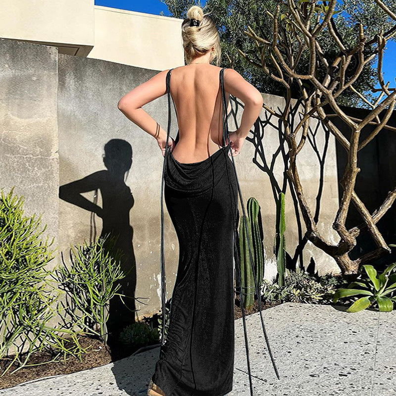 Women's Backless Sexy Strap Slim Dress - WOMONA.COM