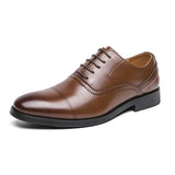 Zapatos de cuero de negocios para hombre, ropa formal, Oxford, color puro, atado