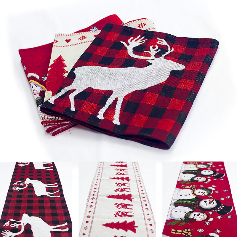 Elk Snowman Table Runner Merry Christmas Decorations - WOMONA.COM