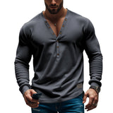 Men's Bottoming Slim-fit Buttoned V-neck Top - WOMONA.COM