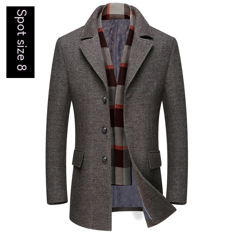 Thick Quilted Lapel Collar Men's Mid-length Wool Overcoat - WOMONA.COM