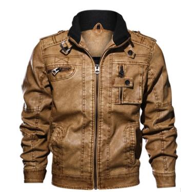Men's brown faux leather zip jacket