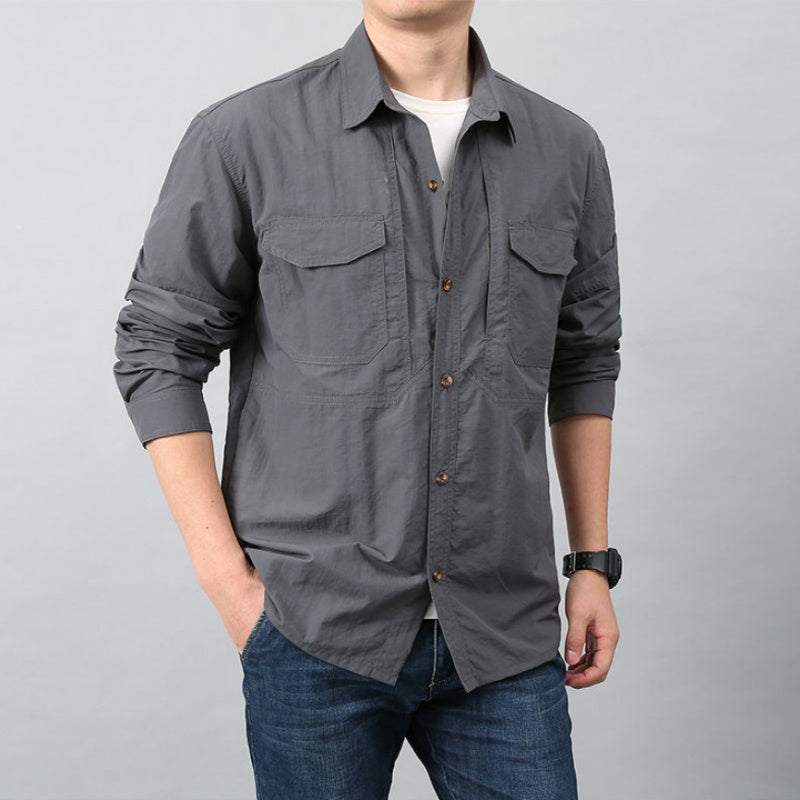 Multi-pocket Workwear Short Sleeve Shirt - WOMONA.COM