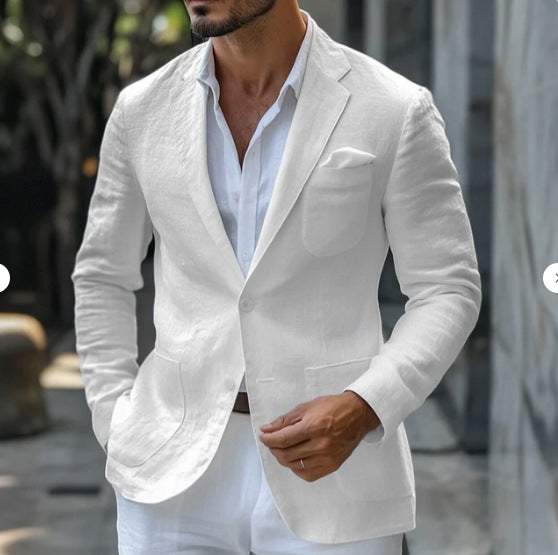 Men's Solid Single-Breasted Casual Blazer, White - Style 1 - product view 11