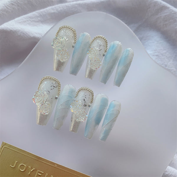 Premium Feel Wearable Nails Soft Macchiato Blue Ice - WOMONA.COM