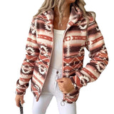 Casual Geometric Pattern Printed Hooded Zipper Jacket