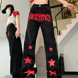 Red Star Letters Jeans For Women - WOMONA.COM