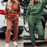 Women's Round Neck T-shirt Pants Suit - WOMONA.COM