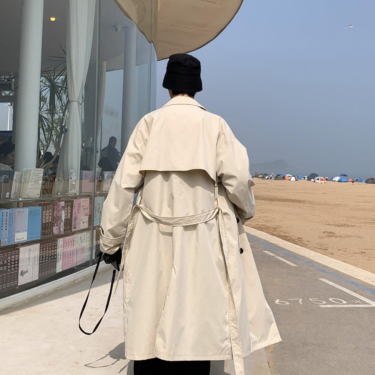 Double Breasted Trench Coat Men's Medium Length - WOMONA.COM