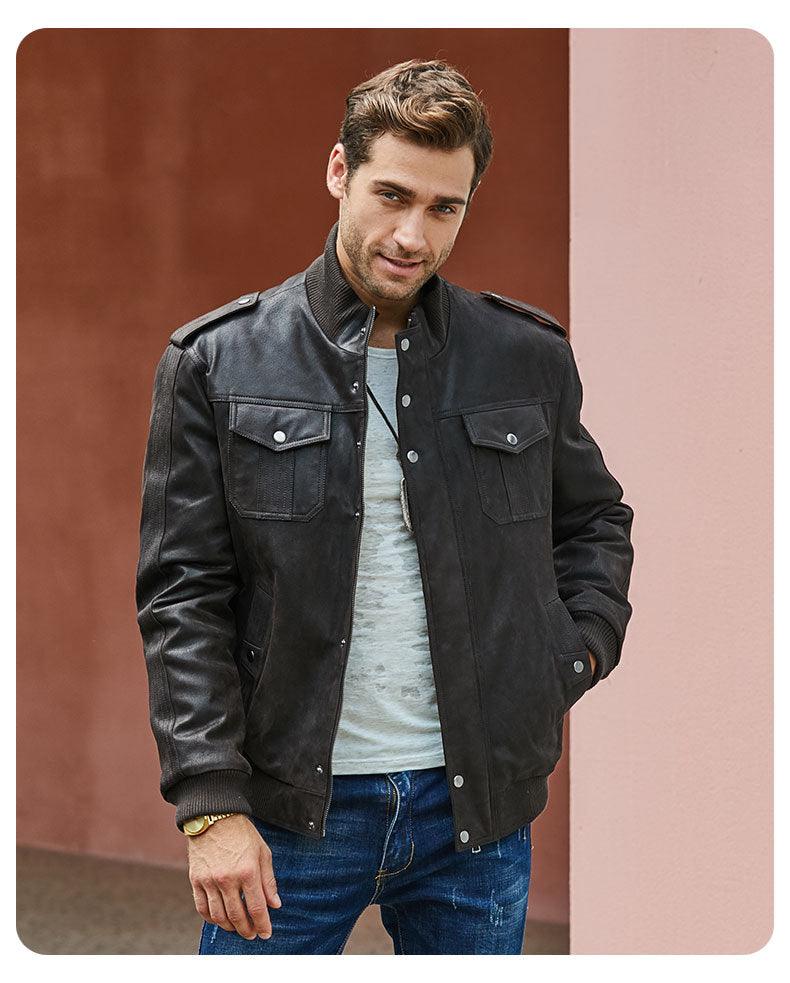 Pig Skin And Cotton Stand Collar And Cotton Jacket With Multiple Pockets - WOMONA.COM