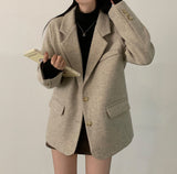 Temperament Mid-length Loose Woolen Blazer - WOMONA.COM