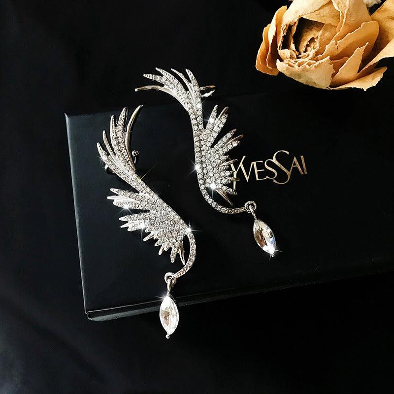 Wing Rhinestone Tassel Earrings