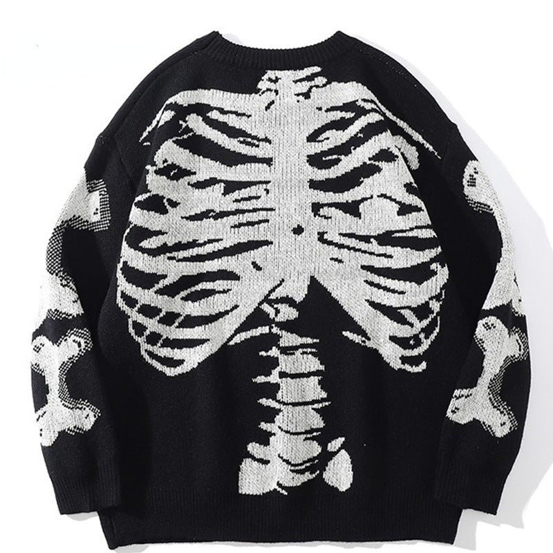 Skull Round Neck Long Sleeve Fashion Sweater - WOMONA.COM