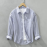 Square Collar Striped Casual Shirt - WOMONA.COM