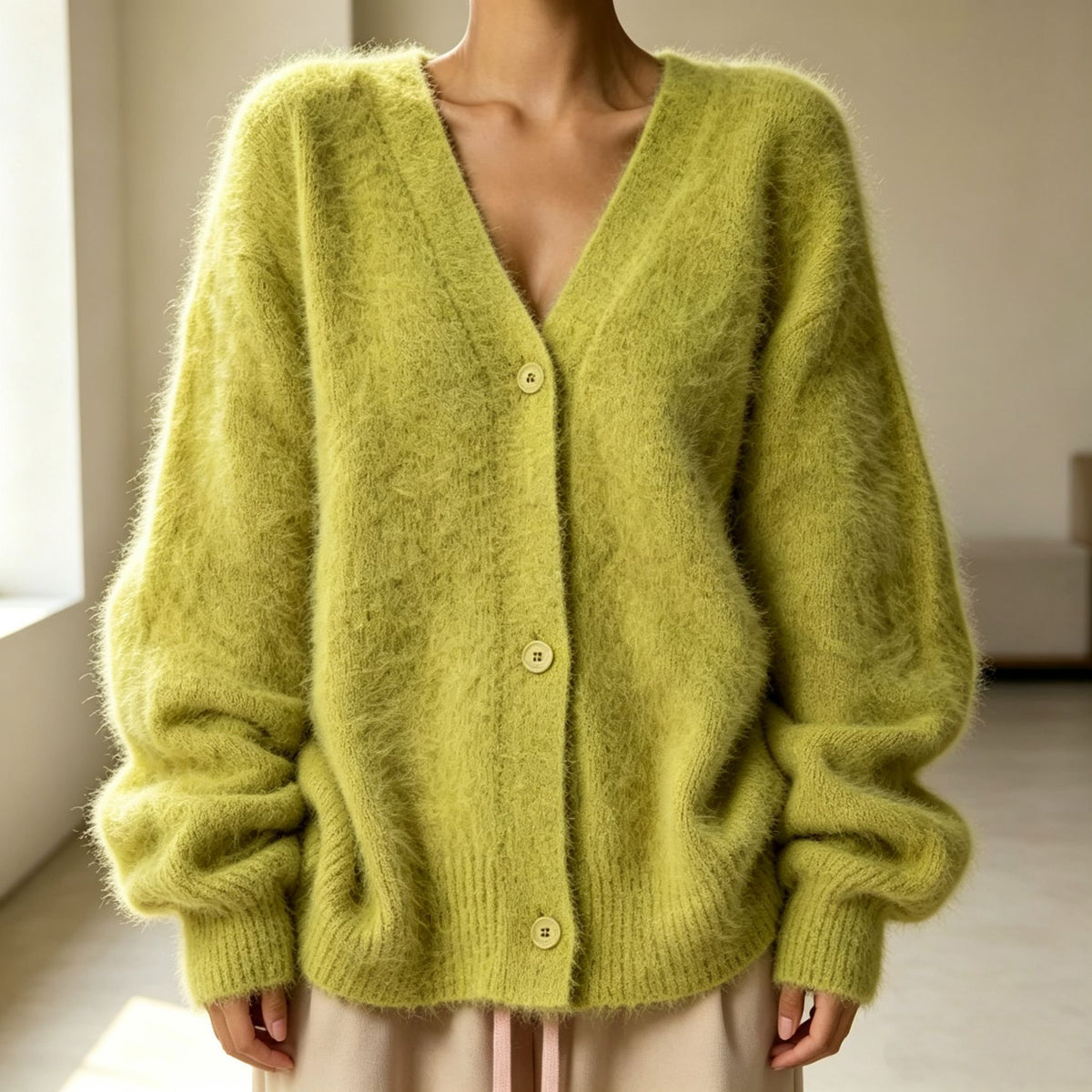 Women's relaxed V-neck button cardigan