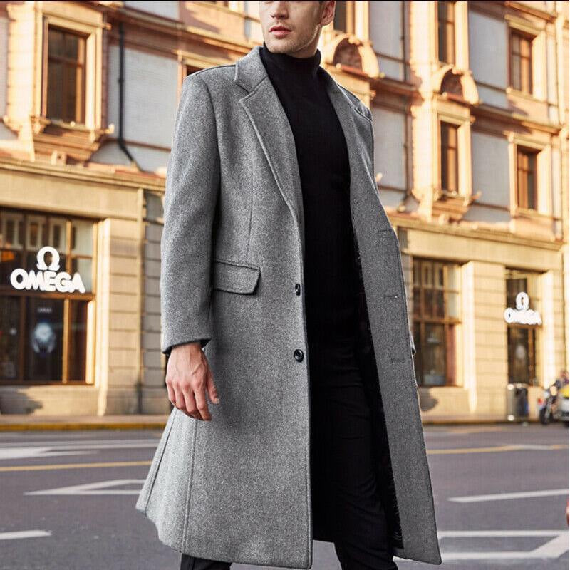 Men's Long Trench Coat Woolen Coat - WOMONA.COM