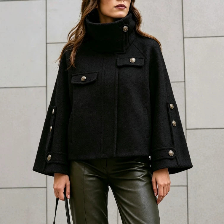 Women's Loose-Fit Stand-Collar Wool-Blend Coat