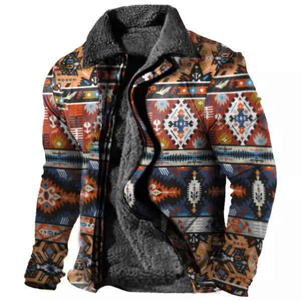 Men's fleece-lined plaid padded jacket