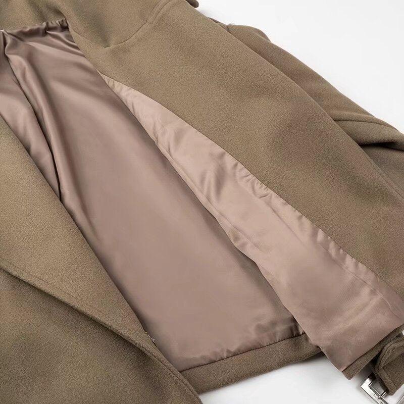 Gürtel Anzugkragen Wollmantel Kurzer Woll-Trenchcoat