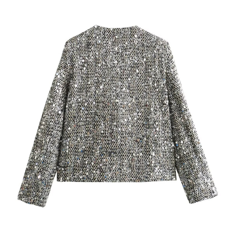 Chaqueta de lana de tweed con lentejuelas para mujer