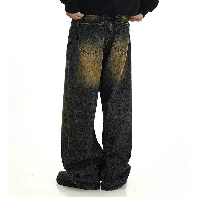 Yellow Mud Dyed Washed Vintage Jeans - WOMONA.COM