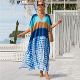 New Printed Blue Tie-dyed Beach Vacation Loose Dress - WOMONA.COM