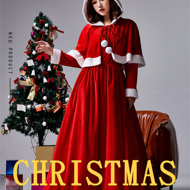 Christmas Outfit Two-tone Shawl Dress - WOMONA.COM