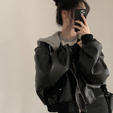 Fake Two-piece Short Leather Jacket Coat - WOMONA.COM