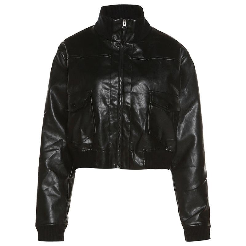 Loose Street Style Stand Up Collar Long Sleeved Jacket - WOMONA.COM