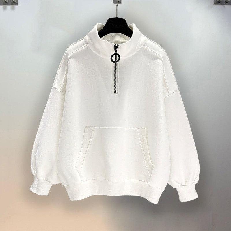Half Zipper Black Hoodie Men's Stand Collar Hooded - WOMONA.COM