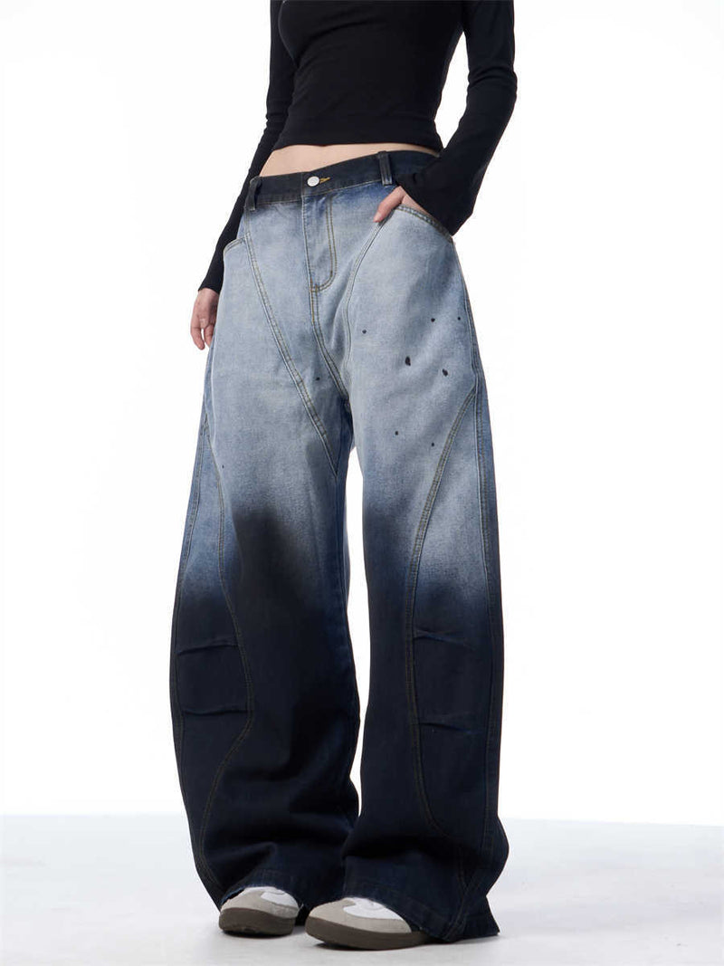 Gradient Tie-dye Machete Jeans Women's Wide-leg Trousers