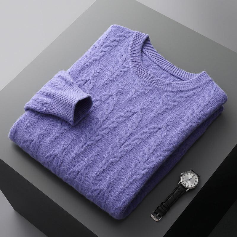 Thick Round Neck Large Hemp Flowers Sweater - WOMONA.COM