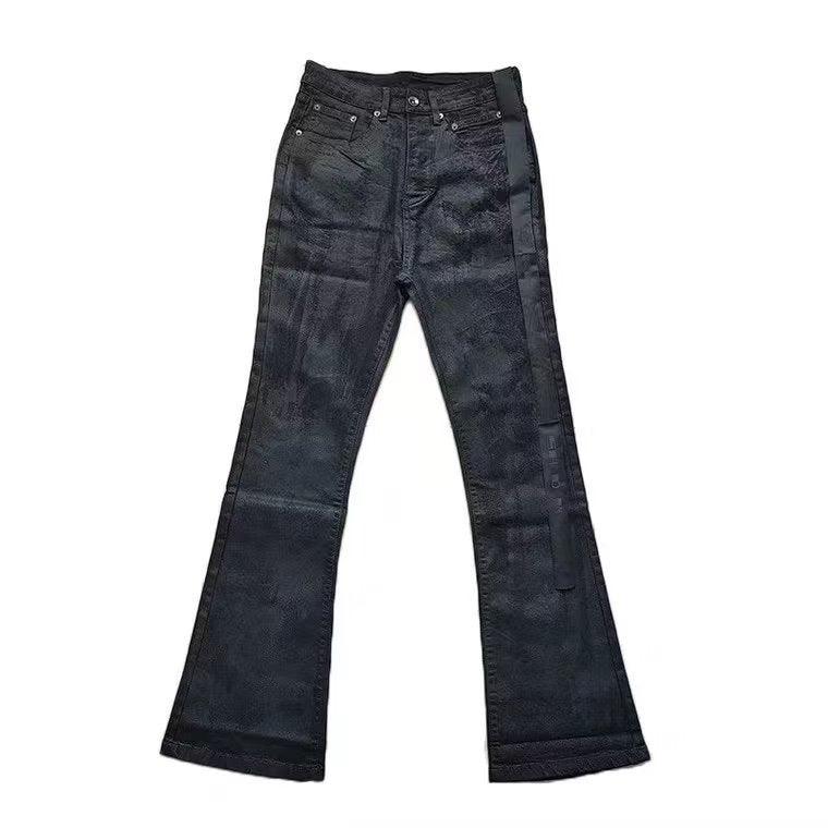 Leather Pants Men's Slim Jeans With Pleated Accumulation - WOMONA.COM