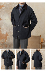 Retro Italian Corduroy Stitching Lapel Waterproof Jacket - WOMONA.COM