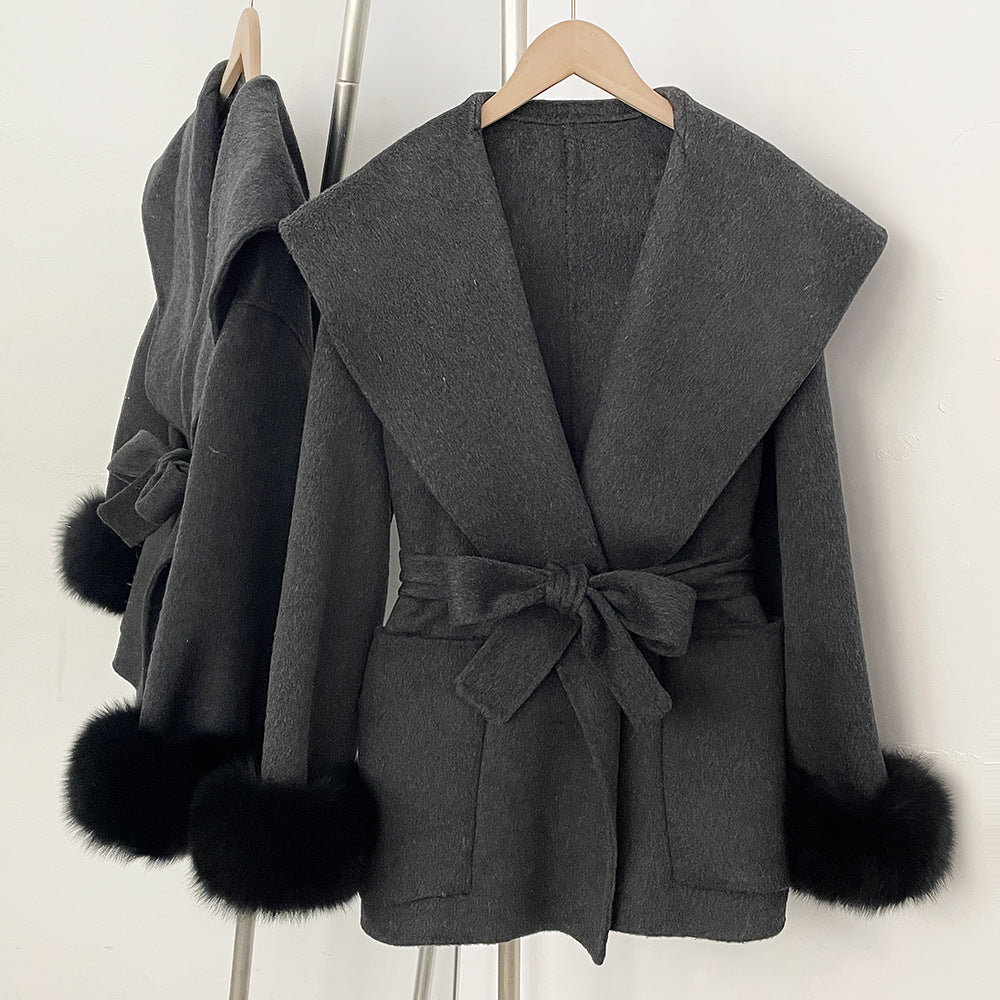 Women's Fox-Fur Cuff Double-Faced Wool Coat – alternate product view 6