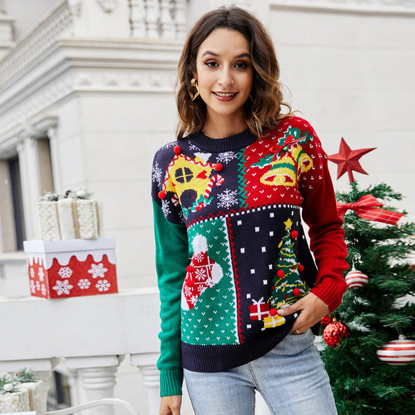 Women's Pullover Christmas Tree Snowflake Knit Sweater - WOMONA.COM