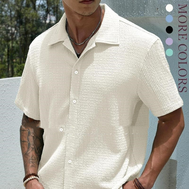 Men's Solid Color Short Sleeve Shirt Casual - WOMONA.COM