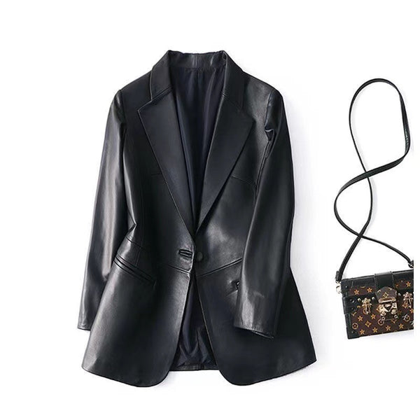 Slim Suit Collar Leather Little Jacket - WOMONA.COM