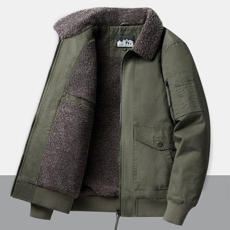 Men's loose fleece-lined army green cargo jacket – photo 1 of 1
