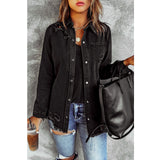 Black Ripped Long Sleeve Denim Jacket Women - WOMONA.COM