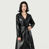 Extra Long Bathrobe Leather Wind Coat Women's - WOMONA.COM