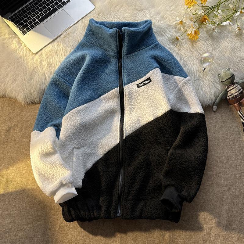 Patchwork Thickened Cotton Jacket With Lamb Wool - WOMONA.COM