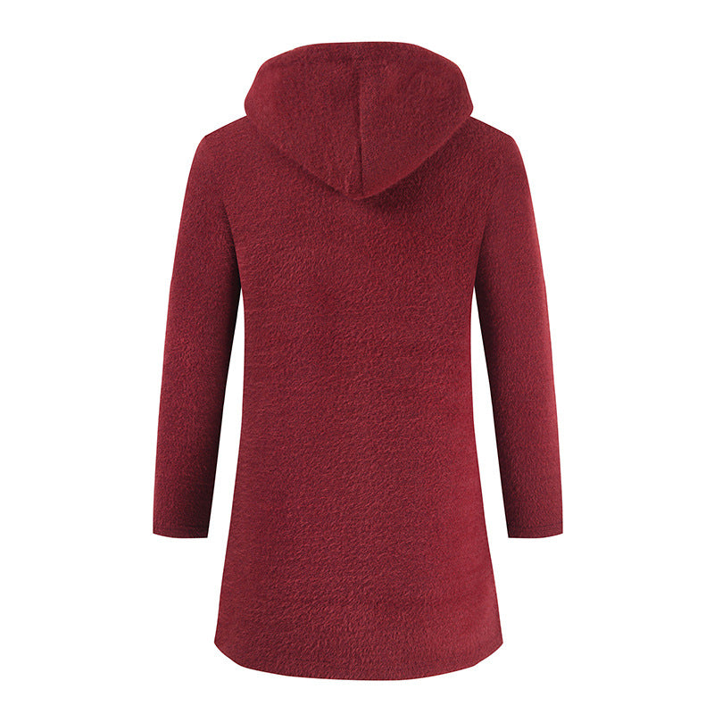 Cashmere Knitting Cardigan Hooded Medium Long Sweater - WOMONA.COM